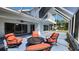 Enclosed patio offering a cozy area with comfortable seating and views of the landscaped backyard at 2113 E Del Webb Blvd, Sun City Center, FL 33573