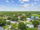 Aerial view of a lovely neighborhood, showcasing mature trees and a serene pond at 2401 Havana Dr, Clearwater, FL 33764