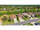 An aerial view showcases the homes in the neighborhood including the manicured lawns and mature landscaping at 3148 Sago Point Ct, Land O Lakes, FL 34639