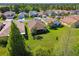 An aerial view shows the property and the well-manicured lawn and landscaping of the home and neighboring properties at 3148 Sago Point Ct, Land O Lakes, FL 34639