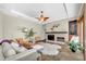 A living room with a decorative fireplace and plush seating at 5807 Thoreau Pl, Lithia, FL 33547