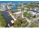 Stunning birds eye view of a waterfront neighborhood with canal access and a private pool and boat dock at 6732 Udell Ln, Hudson, FL 34667