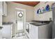 This well-organized laundry room features a modern washer and dryer, storage shelf and exterior door at 6732 Udell Ln, Hudson, FL 34667