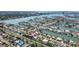 Panoramic aerial shot reveals the property's prime location with direct access to the water at 7919 Causeway S Blvd, St Petersburg, FL 33707