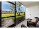 Charming screened patio offers a peaceful view of the community lake and lush landscaping at 129 Lakeview Way, Oldsmar, FL 34677
