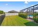 Spacious backyard with a manicured lawn, pool area, and privacy fencing at 13102 Foxtail Fern Dr, Riverview, FL 33579