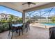 Screened patio area featuring an outdoor dining set, lounge furniture, and access to the pool at 13102 Foxtail Fern Dr, Riverview, FL 33579