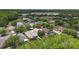 A high angle shot showcases a beautiful home with screened pool, backing to a green space in the neighborhood at 18243 Cypress Bay Pkwy, Land O Lakes, FL 34638
