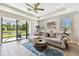 Relaxing living room features a large window, tray ceiling, and comfortable seating at 19325 Hawk Valley Dr, Tampa, FL 33647
