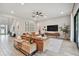Open living room featuring a leather sofa, wood flooring, and modern decor at 19719 Cypress Bridge Dr, Odessa, FL 33556