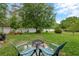 Lush backyard featuring an outdoor fire pit and Adirondack chairs at 20749 Auburn Leaf Trl, Land O Lakes, FL 34638