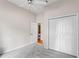 Neutral bedroom featuring a ceiling fan, carpet floors and a closet at 2803 Bent Leaf Dr, Valrico, FL 33594