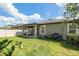 The backyard features a covered patio, well-maintained lawn, and privacy fence at 6477 Dutton Dr, Wesley Chapel, FL 33545