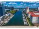 Waterfront building aerial view, showcasing boat slips and cityscape at 700 S Harbour Island Blvd # 547, Tampa, FL 33602