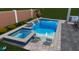 Enjoy a luxurious pool and spa with integrated seating and water features, perfect for outdoor entertainment at 11146 Rustic Timber Loop, San Antonio, FL 33576