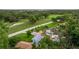 Aerial shot of a charming home with a light blue roof, located near a well-maintained golf course at 2616 Fairway S Ave, St Petersburg, FL 33712