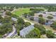 This aerial showcases the property, landscaping, and nearby school providing convenient access at 3261 Haviland Ct # 303, Palm Harbor, FL 34684