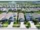 Neighborhood aerial view of single-Gathering homes with well-manicured lawns, mature trees, and a community lake at 7417 Sungold Meadow Ct, Apollo Beach, FL 33572
