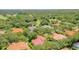 Wide aerial view of a neighborhood highlighting tree-lined streets, tile roofs, and lush greenery at 8907 Magnolia Chase Cirs, Tampa, FL 33647