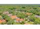 Panoramic aerial perspective of a residential area with well-maintained homes, mature trees, and green spaces at 8907 Magnolia Chase Cirs, Tampa, FL 33647