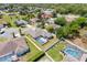 View of the home's screened-in pool, fenced-in yard, and proximity to other homes at 1061 Archway Dr, Spring Hill, FL 34608