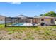 Backyard features a screened-in pool area, perfect for outdoor relaxation and entertaining guests at 1061 Archway Dr, Spring Hill, FL 34608