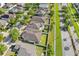 Aerial view highlighting homes with fenced yards, lush greenery, and a well-planned neighborhood layout at 11207 Flora Springs Dr, Riverview, FL 33579