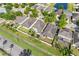 Aerial view showcases well-maintained homes, landscaping, and community spaces in the residential neighborhood at 11207 Flora Springs Dr, Riverview, FL 33579