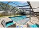 A screened-in pool with sun loungers and outdoor seating area at 12641 98Th St, Largo, FL 33773