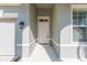 Close-up of the front entrance showcasing modern design elements and a well-lit porch at 13334 Palmera Vista Dr, Riverview, FL 33579