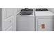 White washer and dryer appliances are ready for laundry day in this laundry room at 27148 Capri Shores Cir, Englewood, FL 34223