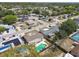 A neighborhood featuring well-maintained homes, mature trees, and a sparkling swimming pool in the backyard at 3514 Truman Dr, Holiday, FL 34691