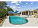 View of backyard private in-ground pool and patio deck area, with mature landscaping at 3514 Truman Dr, Holiday, FL 34691