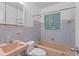 Bathroom with salmon and blue tiles, a mermaid decoration and updated fixtures at 2540 S Shore Se Dr, St Petersburg, FL 33705