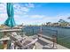 Waterfront dock featuring seating, a sun umbrella, and stunning water views at 2540 S Shore Se Dr, St Petersburg, FL 33705
