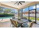 Relaxing screened-in patio dining area overlooking the sparkling pool at 3009 Sheehan Dr, Land O Lakes, FL 34638