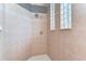 Corner shower with tiled walls, shower head, and window made of glass blocks at 6112 Ibispark Dr, Lithia, FL 33547