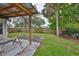 Spacious backyard with a covered patio, picnic table, and privacy fence at 8805 Van Fleet Rd, Riverview, FL 33578