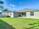 Spacious backyard with a green lawn, a patio, and the rear of the house, creating an inviting outdoor space at 10978 Laxer Cay Loop, San Antonio, FL 33576