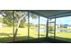 Screened patio with a scenic view of the backyard, trees, and pond at 11468 Captiva Kay Dr, Riverview, FL 33569