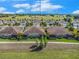 A view of multiple backyard exteriors with screened in lanais and well-kept lawns in a residential area at 13539 Circa Crossing Dr, Lithia, FL 33547