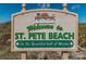 St. Pete Beach welcome sign in Florida, the sunset capital, on the beautiful Gulf of Mexico at 1700 Pass A Grille Way # 9, St Pete Beach, FL 33706