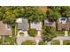 Overhead view showcasing the property's placement in a verdant, tree-lined neighborhood with sidewalks at 1905 Oro Ct, Clearwater, FL 33764