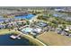 An aerial view of a community pool, tennis courts, playground, pier and homes near a lake at 19796 Long Lake Ranch Blvd, Lutz, FL 33558