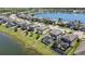 Panoramic aerial view highlighting homes with fenced yards and lake views, emphasizing privacy at 19796 Long Lake Ranch Blvd, Lutz, FL 33558
