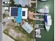 Aerial view showcasing a home's solar panels, boats, docks, and waterfront setting at 301 Boca Ciega Dr, Madeira Beach, FL 33708