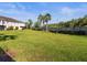 Green backyard area with manicured shrubs and tropical palm trees at 602 Cabernet Way, Oldsmar, FL 34677