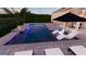 Custom pool area features palm trees, umbrella and in-pool lounge chairs. Pool has LED lights at 6326 Waves End Pl, Apollo Beach, FL 33572