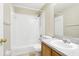 Bathroom featuring a shower-tub combination and a vanity with a sink at 7303 E Bank Dr, Tampa, FL 33617