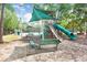 Community playground with slides, benches, and protective canopies for shade at 9481 Highland Oak Dr # 514, Tampa, FL 33647